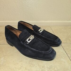 Elegant Black Suede Loafers with Buckle